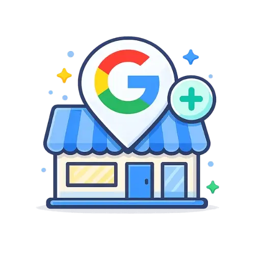 Google Business Profile optimization icon with storefront and map pin
